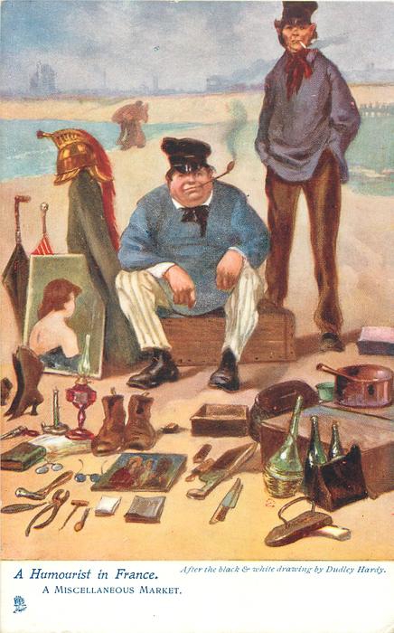A Miscellaneous Market - A Humorist in France set - Dudly Hardy artist - Tuck postcard